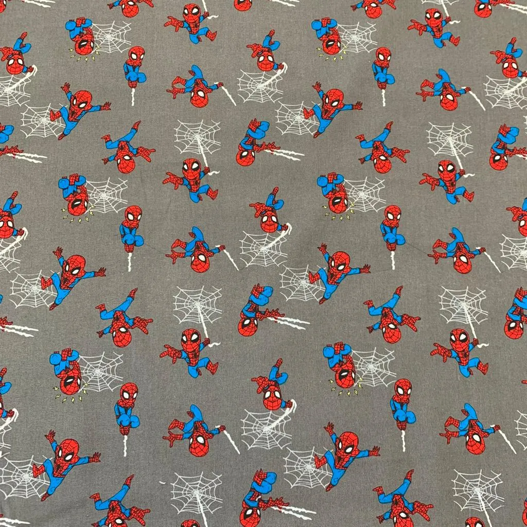 100% Cotton - Mini Spiderman Grey - Sold by Half Metre