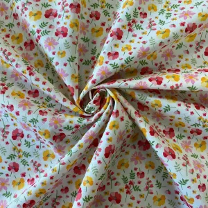 100% Cotton - White Summer Floral - £6.50 Per Metre - Sold by Half Metre