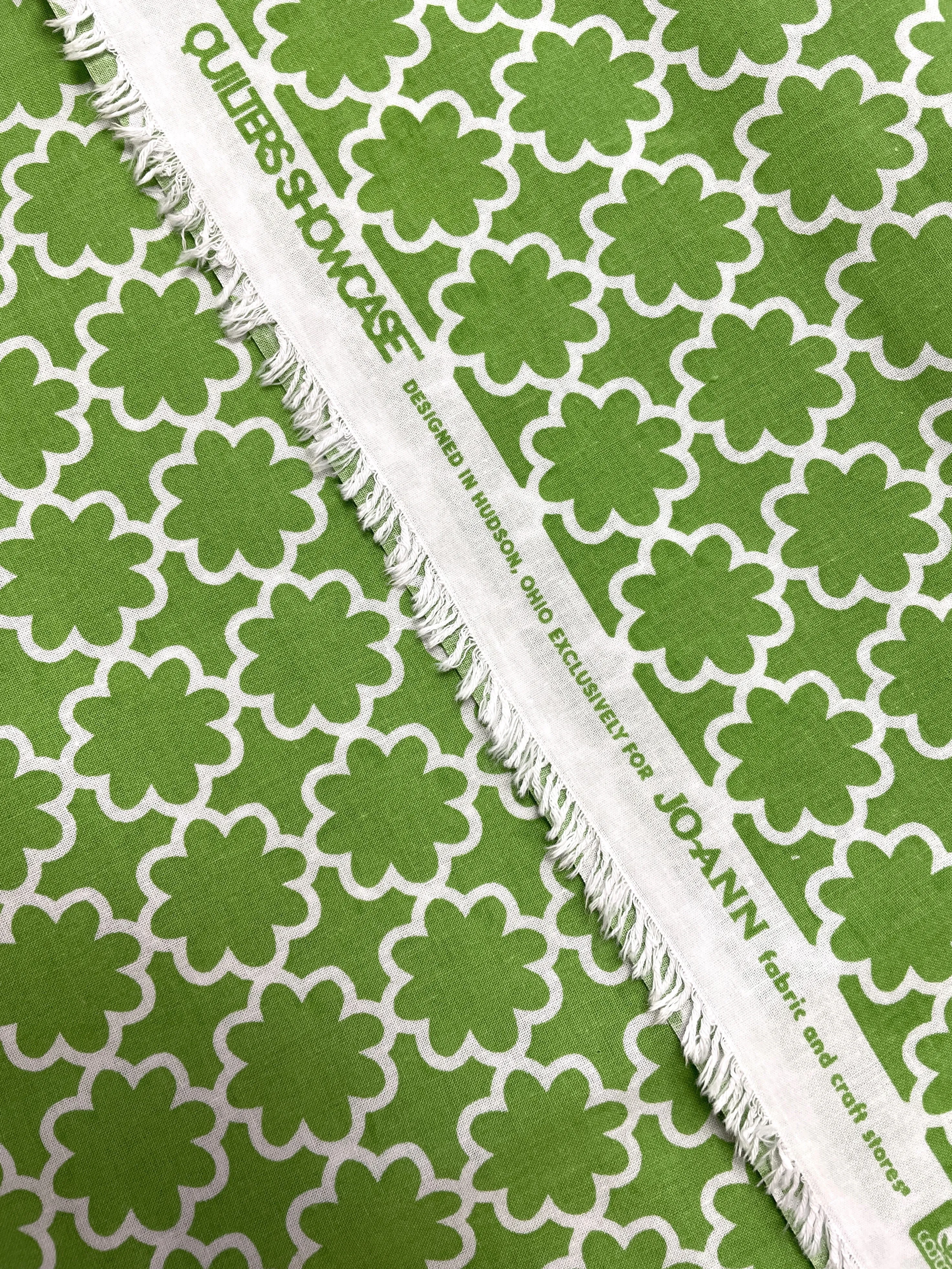 2 YD Quilting Cotton - Bright Green with White Flower Outlines