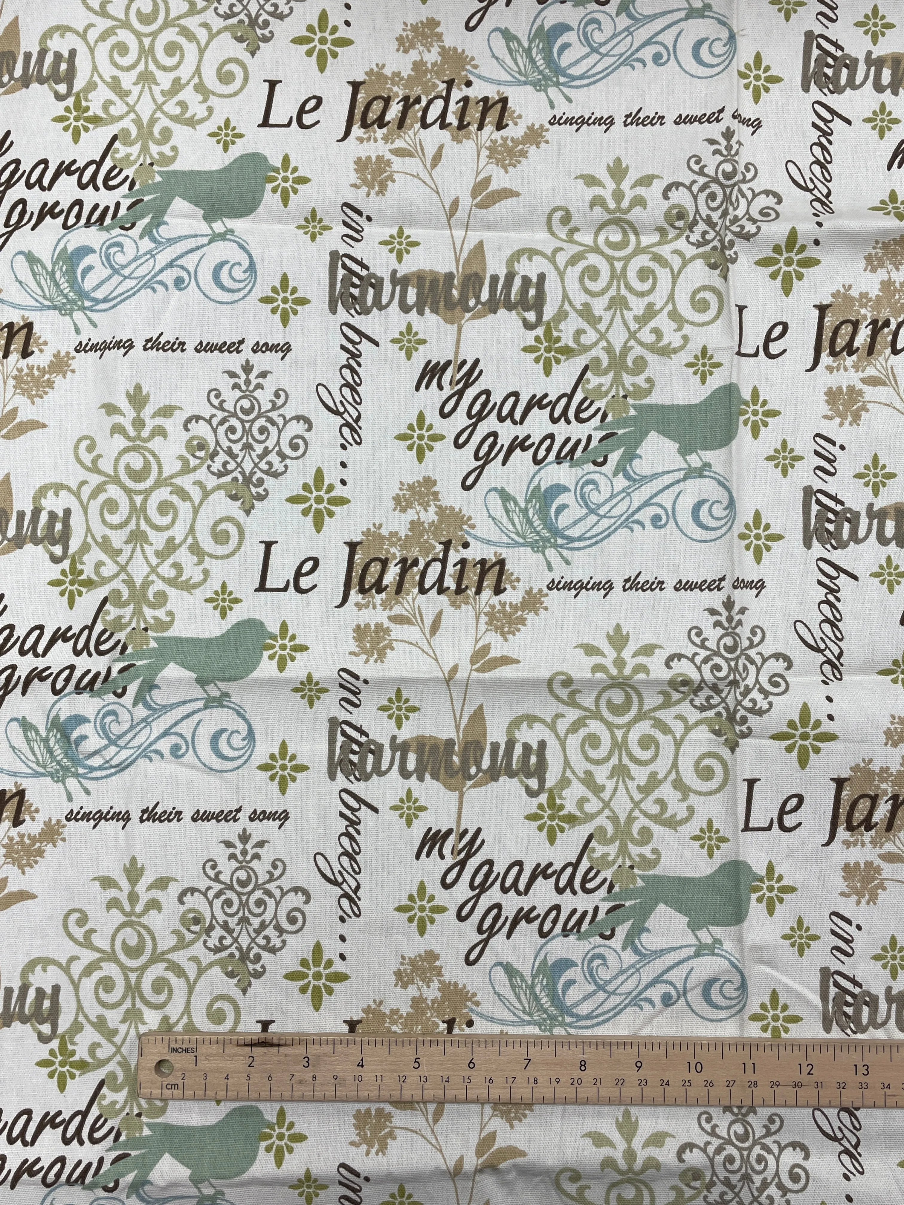 2011 1 YD Cotton Duck - Off White with Flowers, Filigree and Words