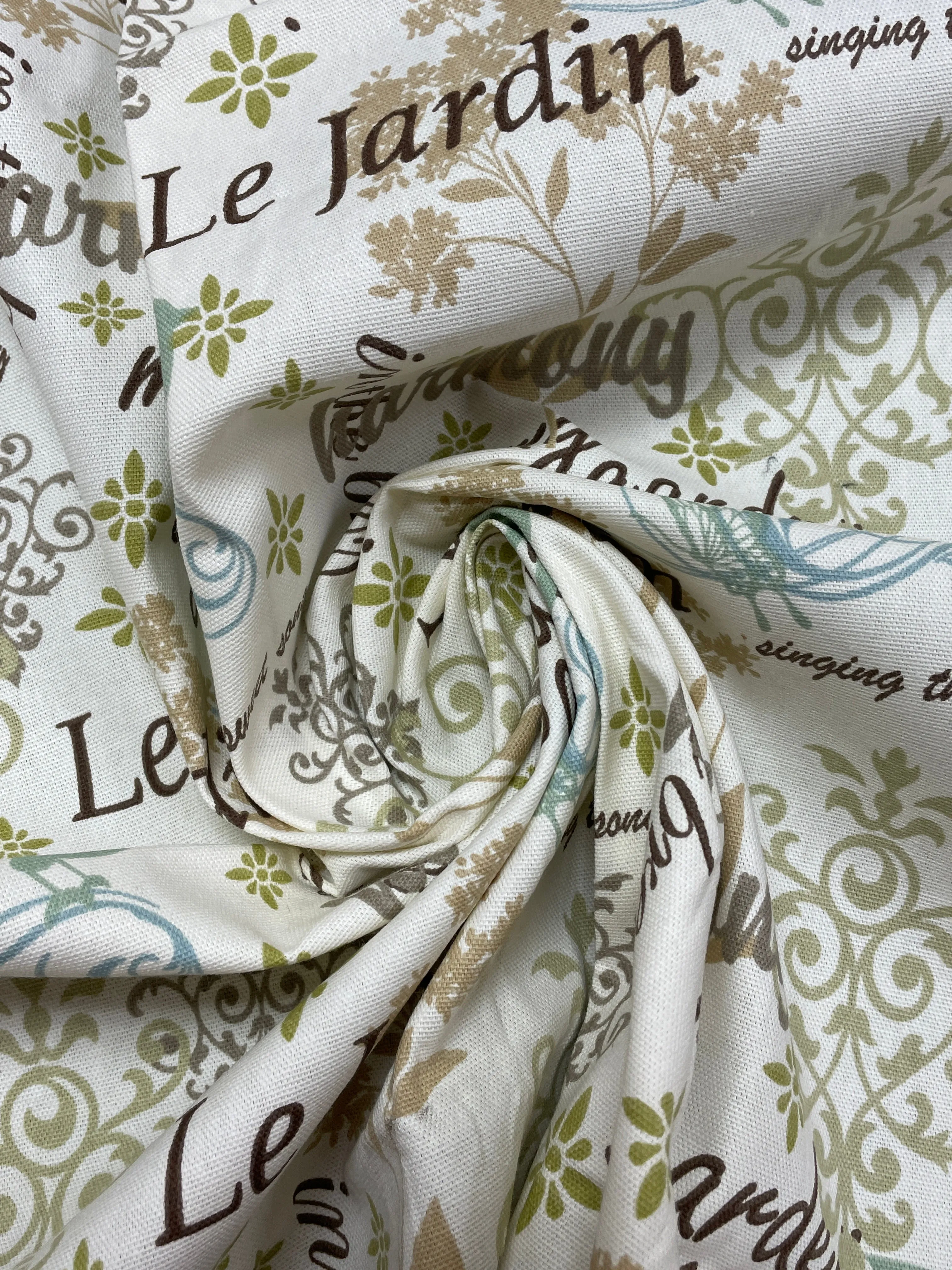 2011 1 YD Cotton Duck - Off White with Flowers, Filigree and Words