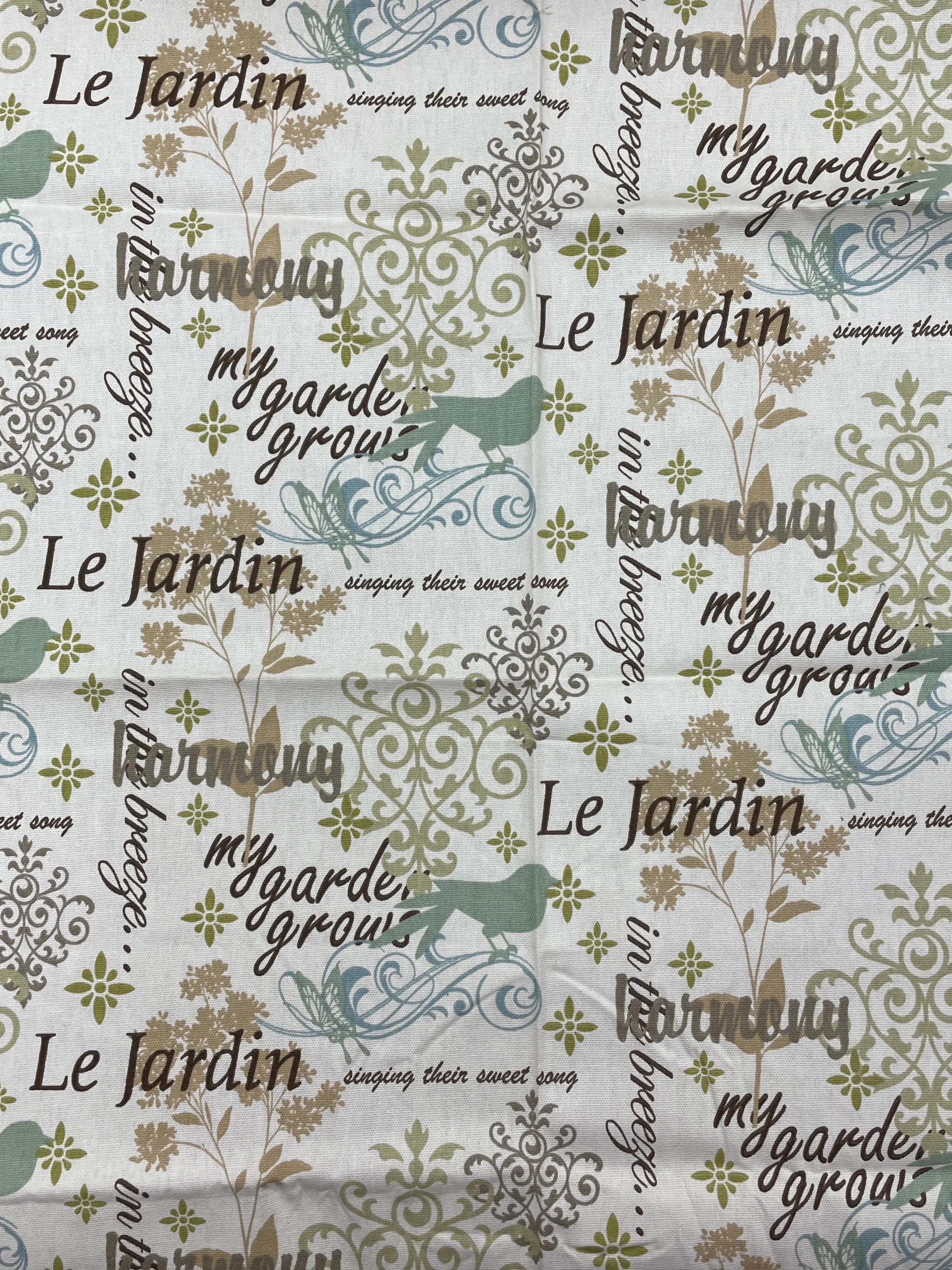 2011 1 YD Cotton Duck - Off White with Flowers, Filigree and Words