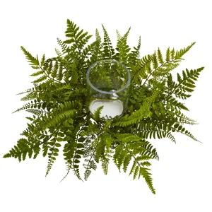 6.5" x 21" Artificial Mixed Fern Arrangement w/Candle Holder - Low Maintenance, Life-Like & Vibrant Silk Flowers For Busy People.