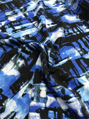 Abstract Painterly Cotton and Silk Broadcloth - Blue/ Black