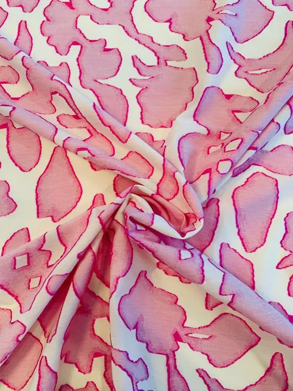 Abstract Shapes Burnout Cotton Voile - Magenta / Ivory