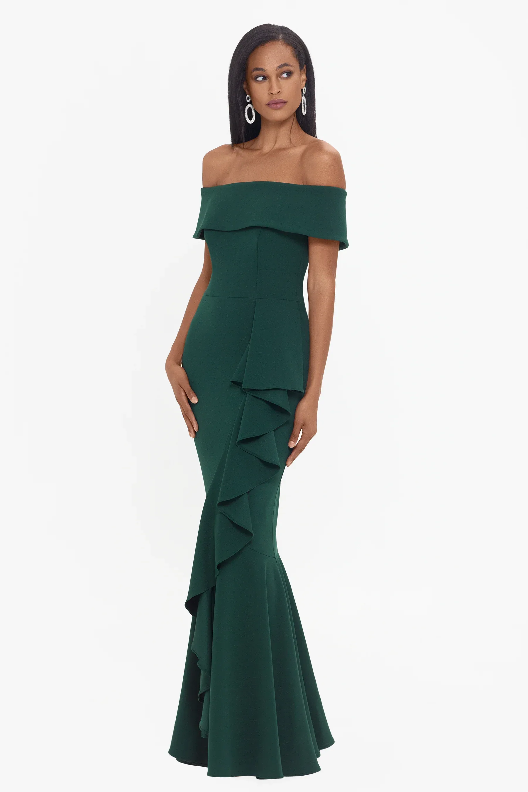 Betsy and Adam "Carina" Off the Shoulder Ruffle Evening Dress A22885