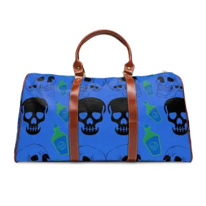 Black Skull Heads Waterproof Blue Travel Bag