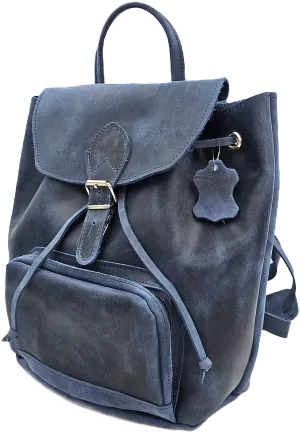 Blue oil tanned leather backpack bag