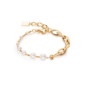 Bracelet Freshwater Pearls & Chunky Chain Navette Multiwear white-gold