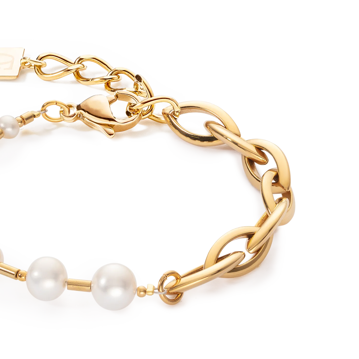 Bracelet Freshwater Pearls & Chunky Chain Navette Multiwear white-gold