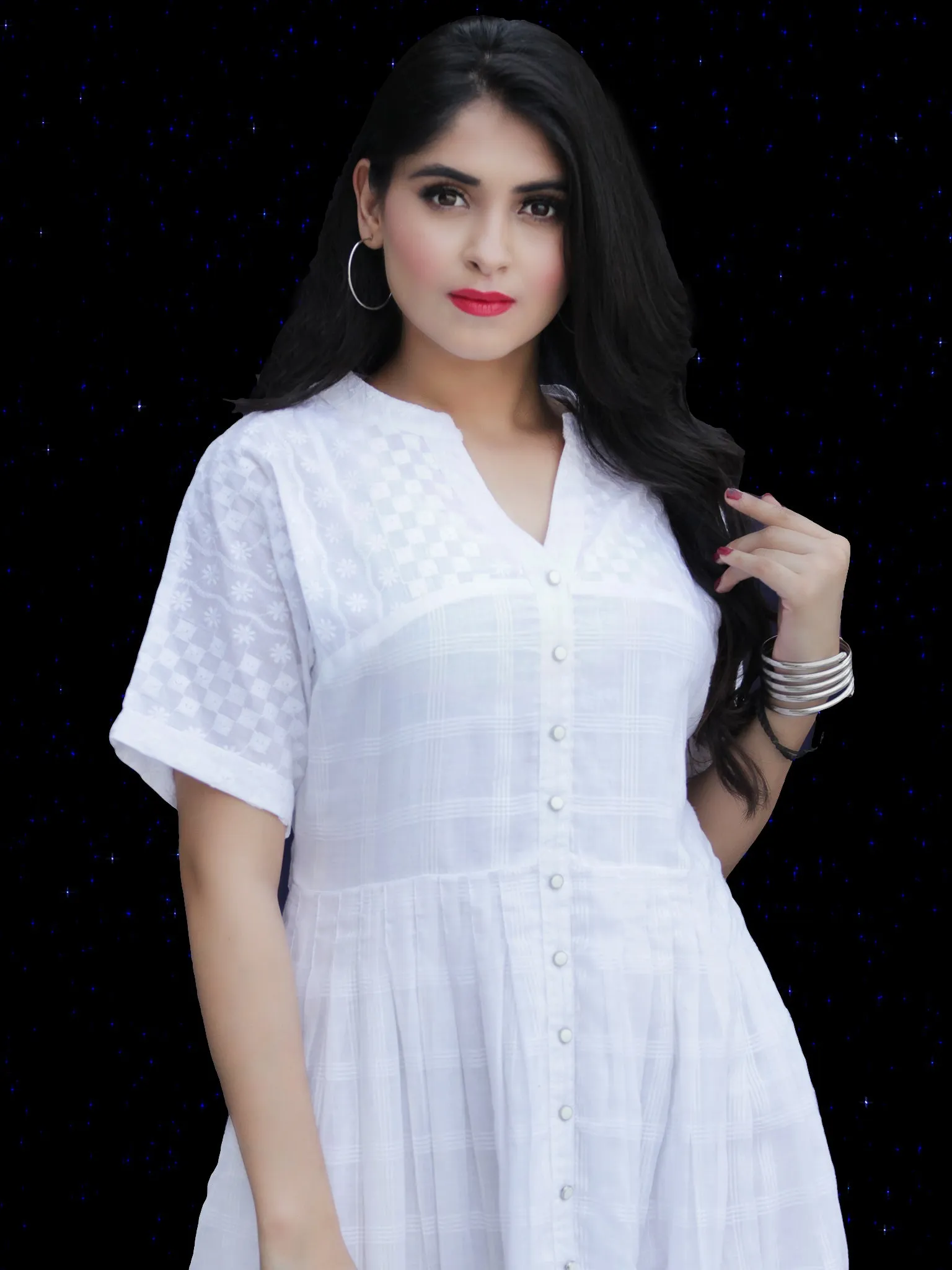 Chandni Aisha - Cotton Dobby Midi Shirt Dress - D448FP03