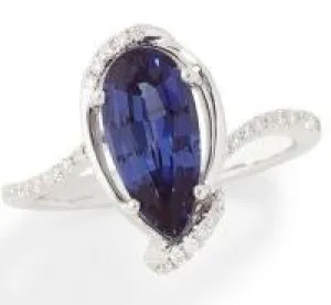 CHATHAM LAB GROWN PEAR CUT SAPPHIRE AND DIAMOND RING