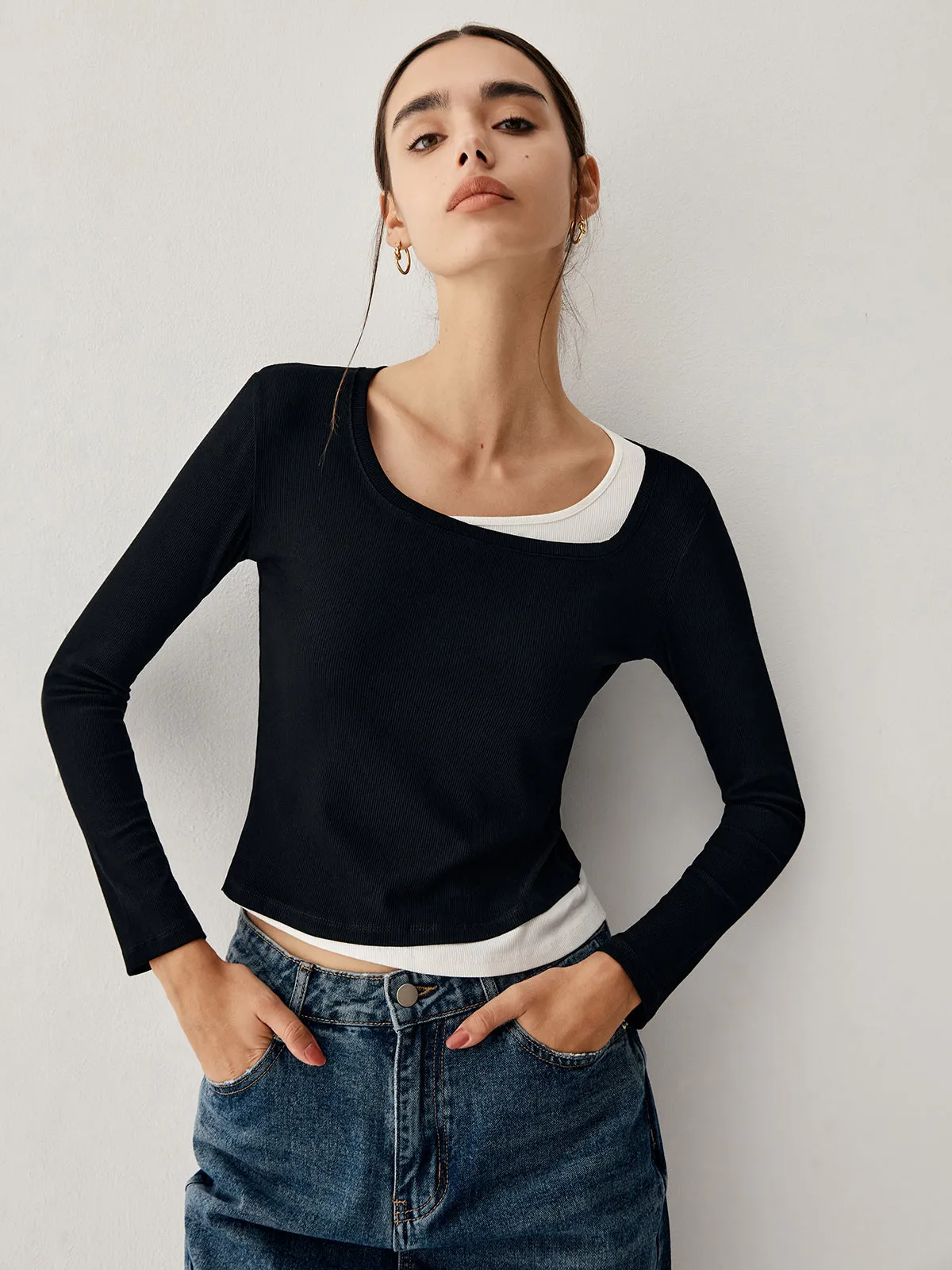 Colorblock Long Graceful Sleeve Crop Shirt