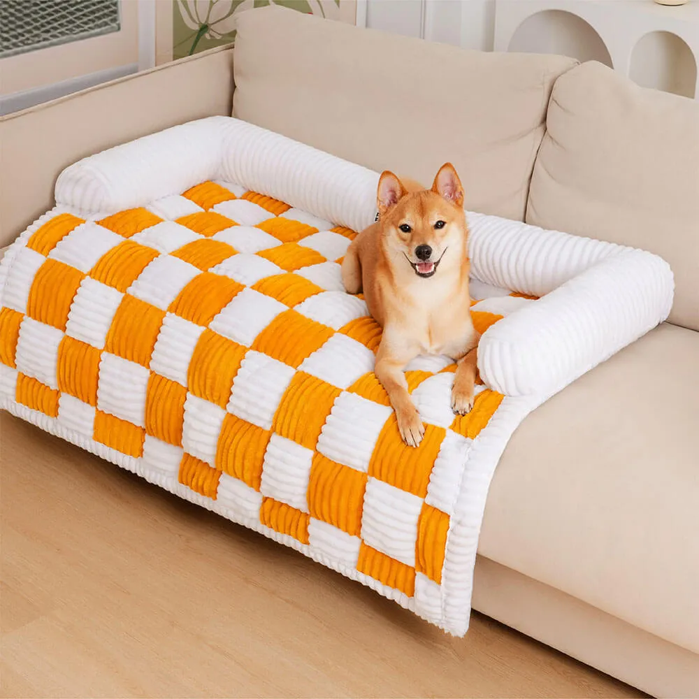 Cream Square Plaid Cozy Dog Mat Furniture Protector Covers