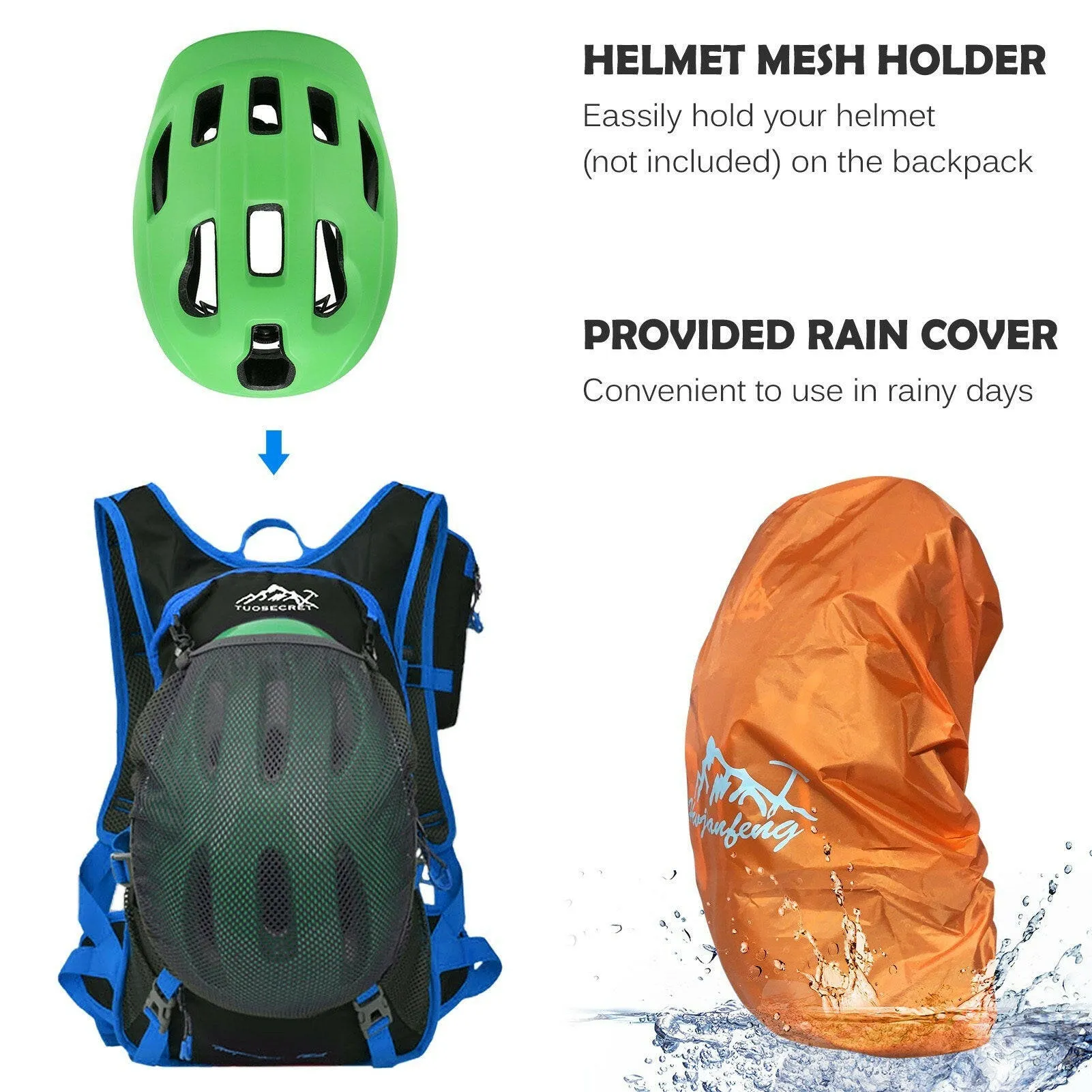 Cycling Backpack with Rain Cover Water Resistant Hydration Backpack with Helmet Net for Running Cycling Hiking Biking Camping