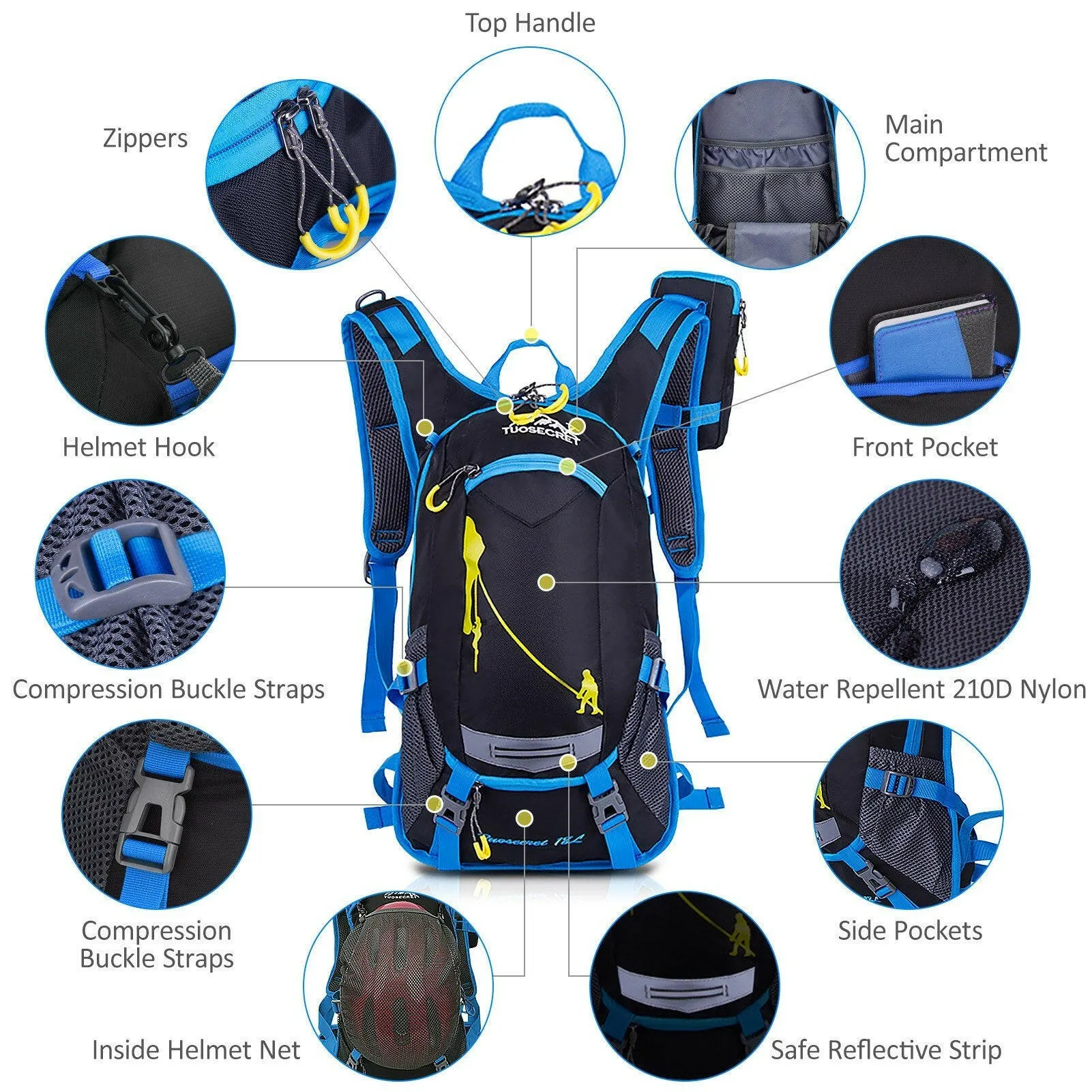 Cycling Backpack with Rain Cover Water Resistant Hydration Backpack with Helmet Net for Running Cycling Hiking Biking Camping