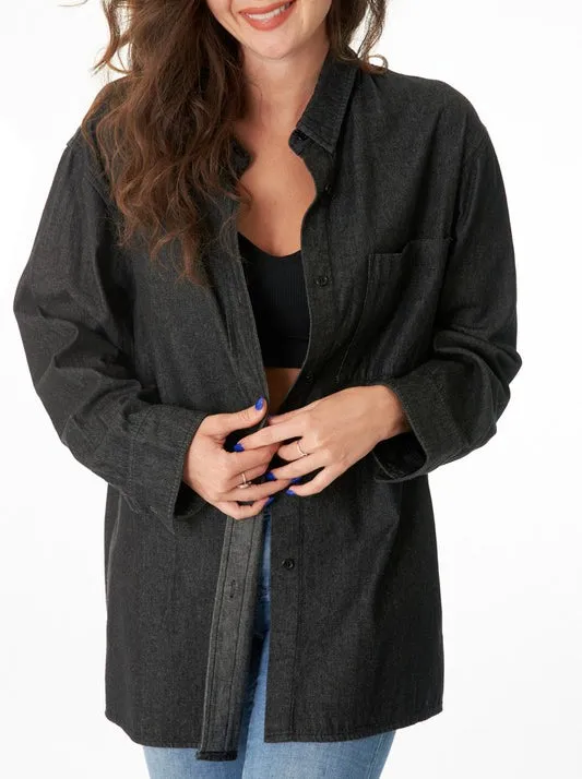 Demi Denim Oversized Button Up Shirt Black