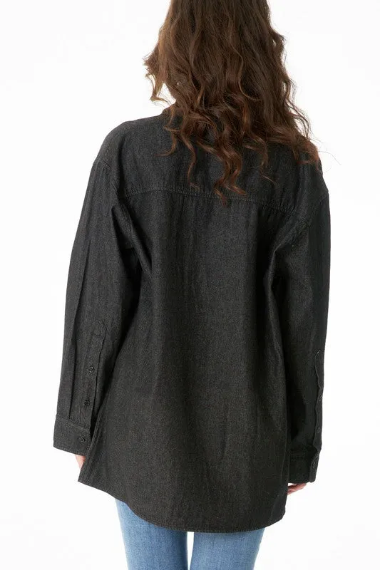 Demi Denim Oversized Button Up Shirt Black