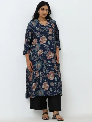 Diza Blue Floral A-Line Kurta