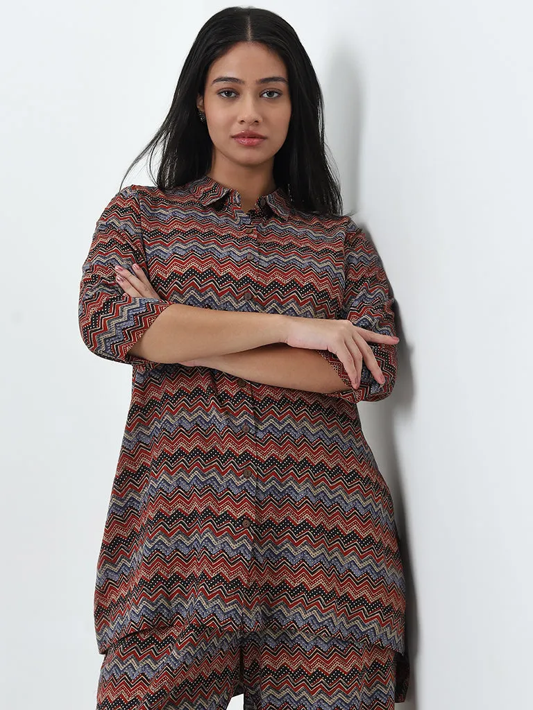 Diza Multicolour Chevron Printed A-Line Tunic