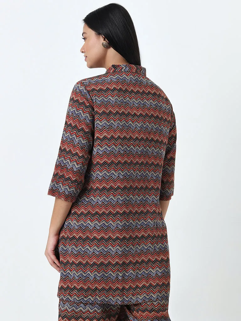 Diza Multicolour Chevron Printed A-Line Tunic