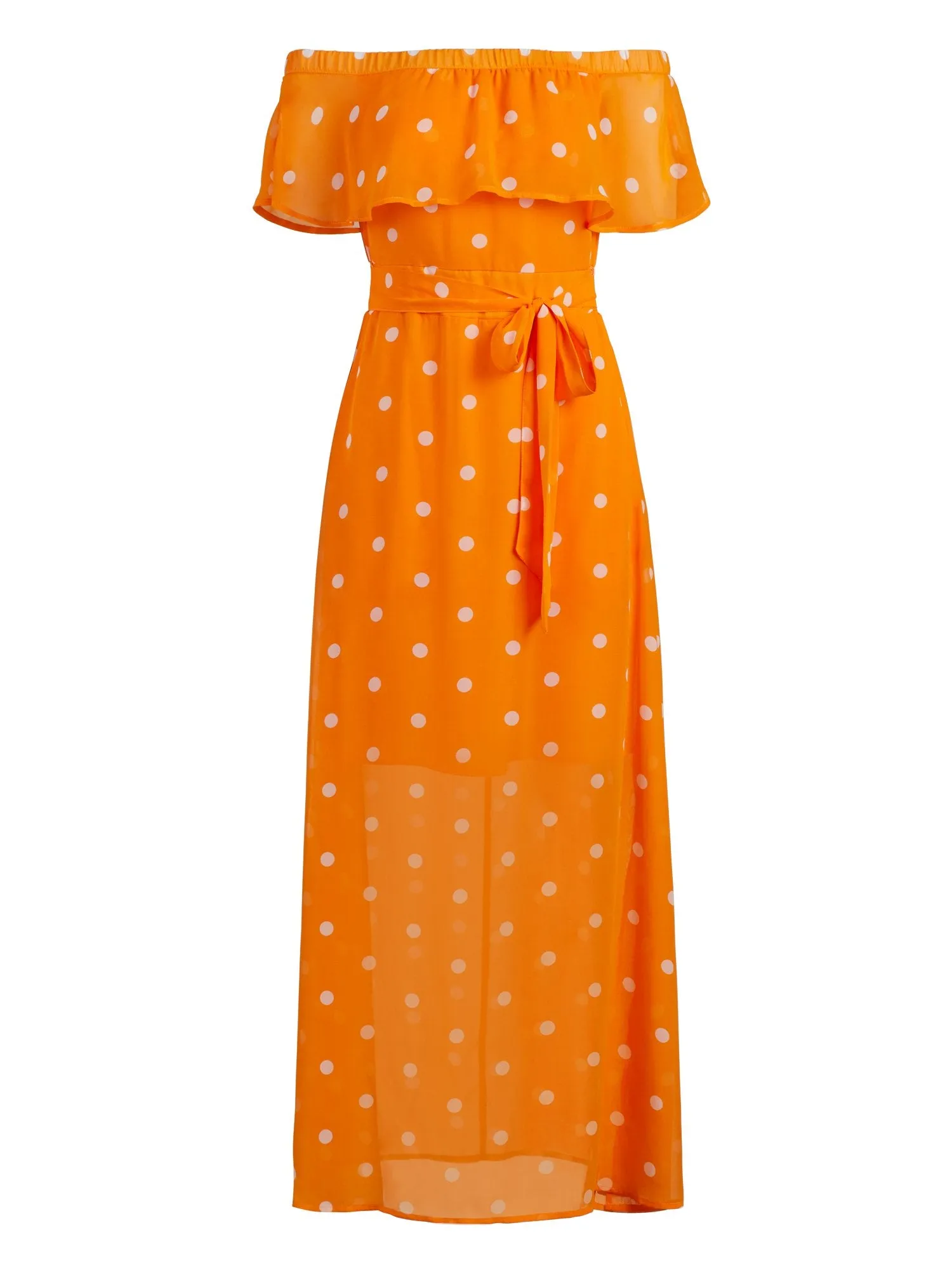 Dot-Print Off-The-Shoulder Maxi Dress