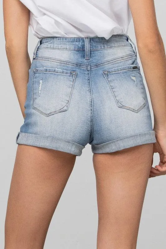 Double Waistband Denim Shorts