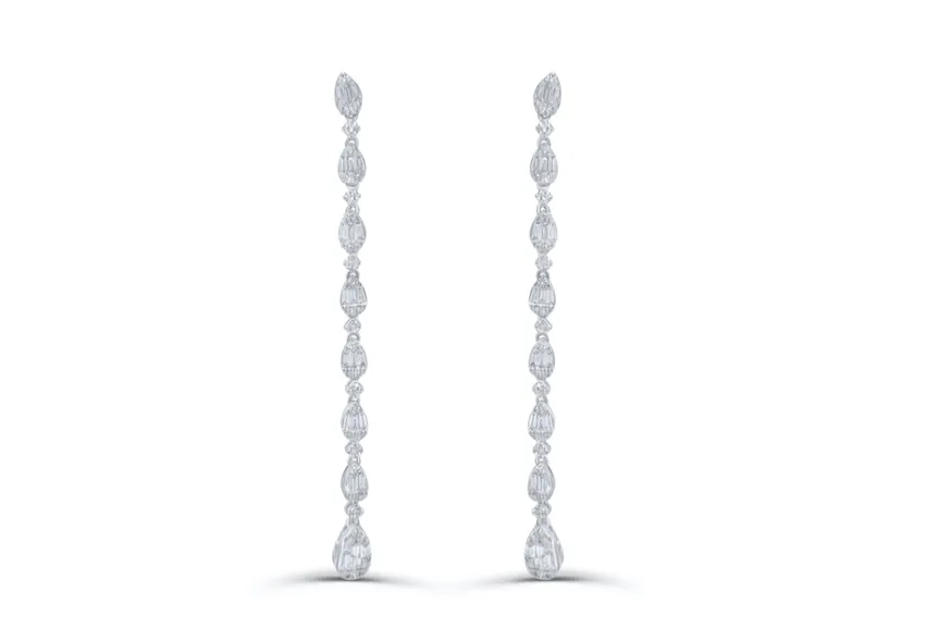 Earrings 14kt White Gold and 0.92 Inline Diamonds Drops