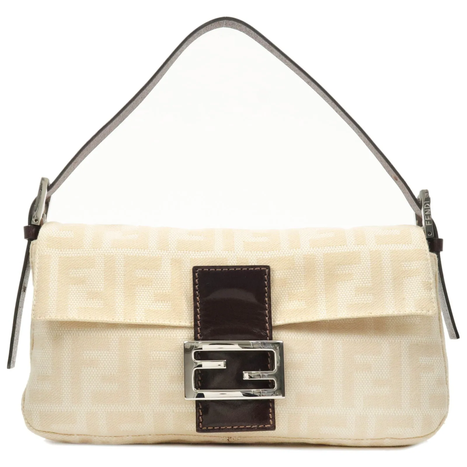 FENDI Mamma Baguette Zucca Canvas Leather Shoulder Bag 26424