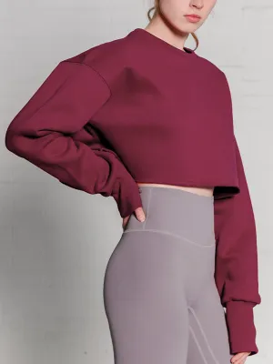 Fleece Lined Graceful Solid Cropped Sweatshirt