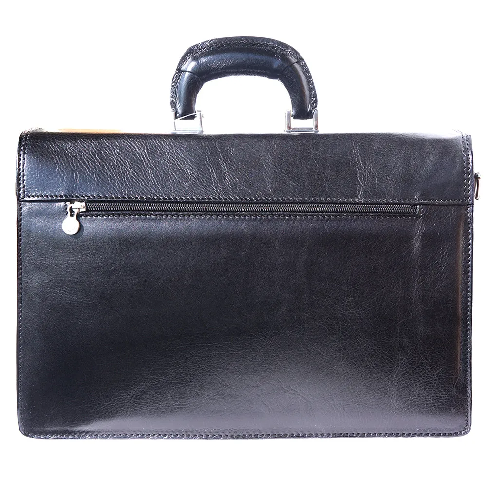 Genuine leather briefcase with three compartments