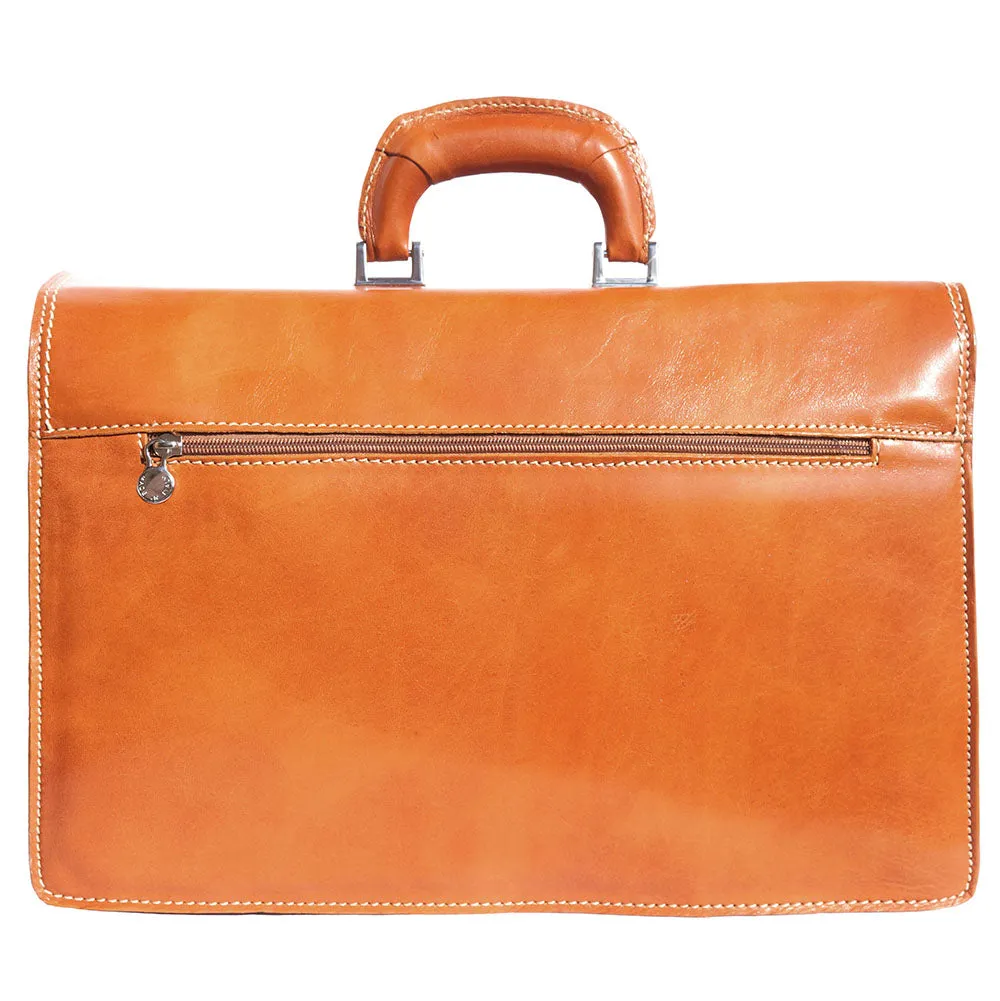 Genuine leather briefcase with three compartments