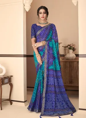 Graceful Navy Blue Bandhani Chiffon Saree