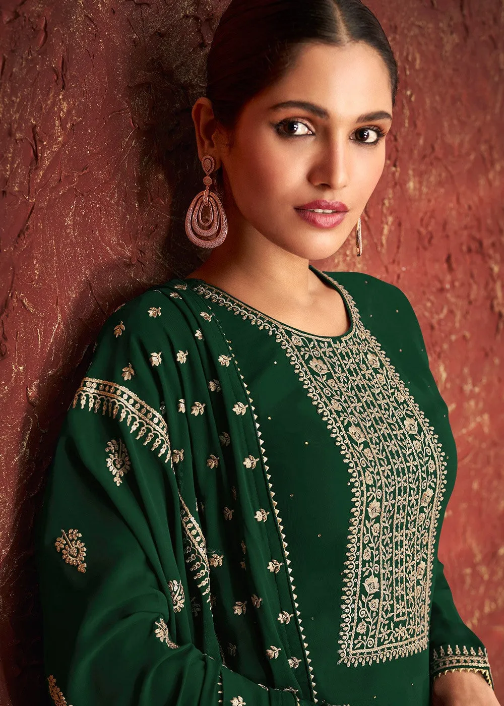 Green & Gold Splendid Embroidered Pakistani Style Suit