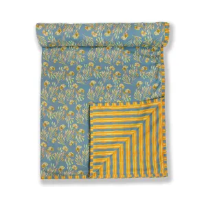 Grey And Yellow Floral Web Printed Duvet / Dohar