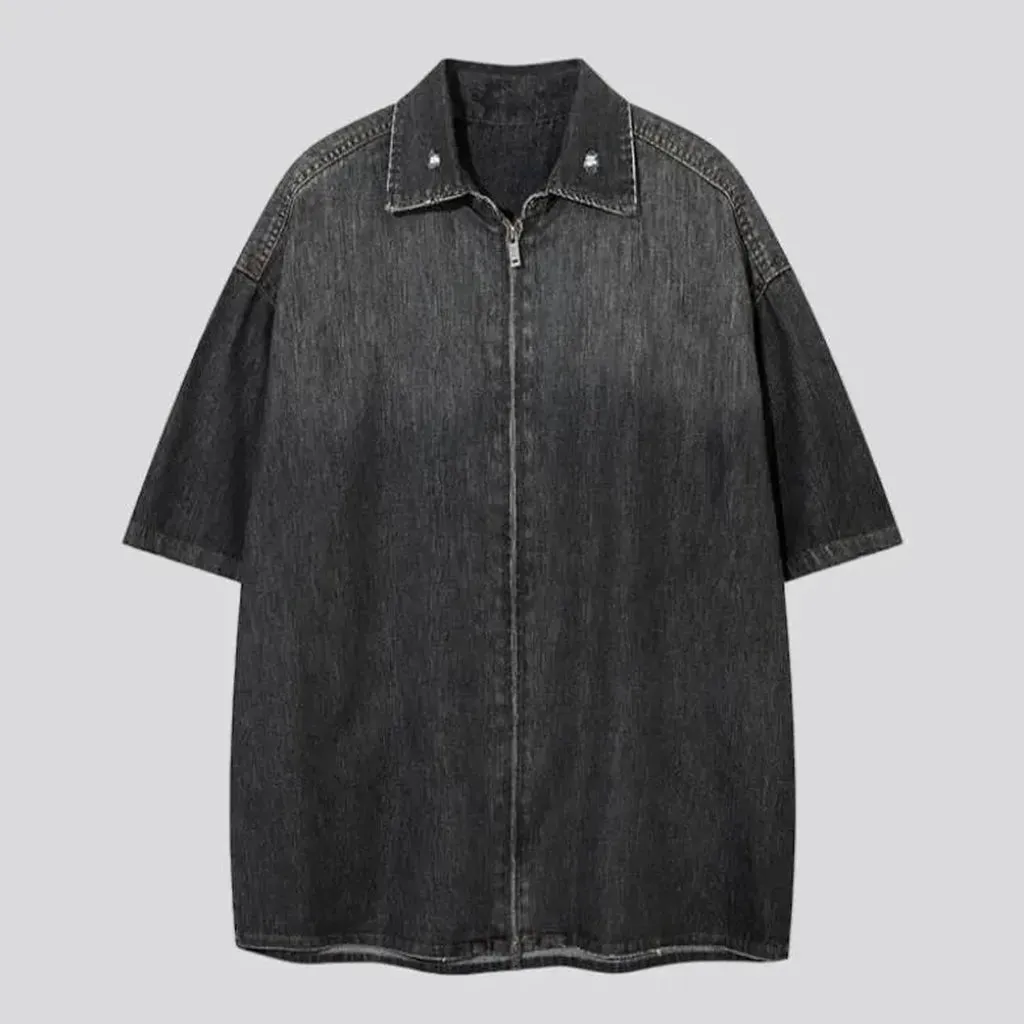 Half-sleeves contrast men's denim shirt