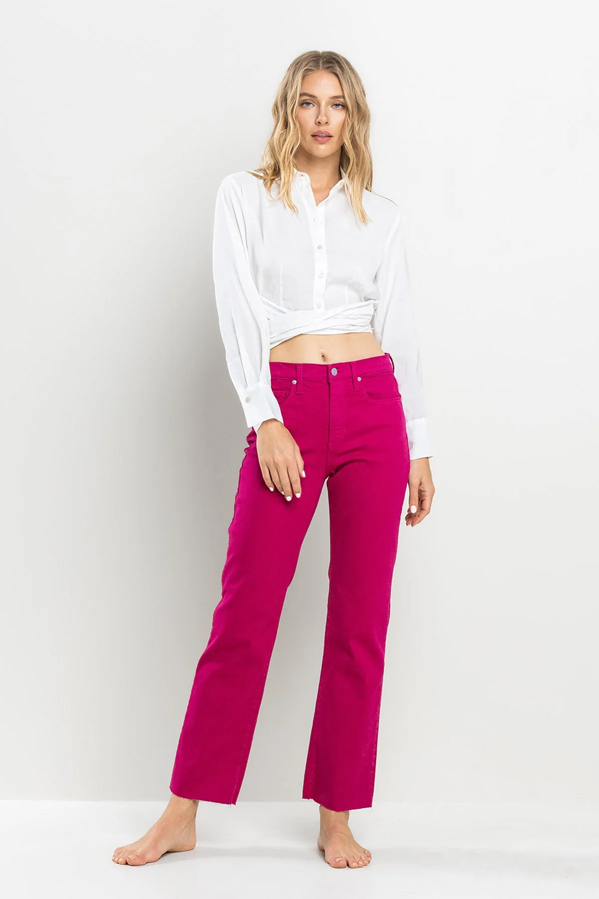 HIGH RISE STRAIGHT IN VIVA MAGENTA WITH RAW CUT HEM  / SP-P12450VM