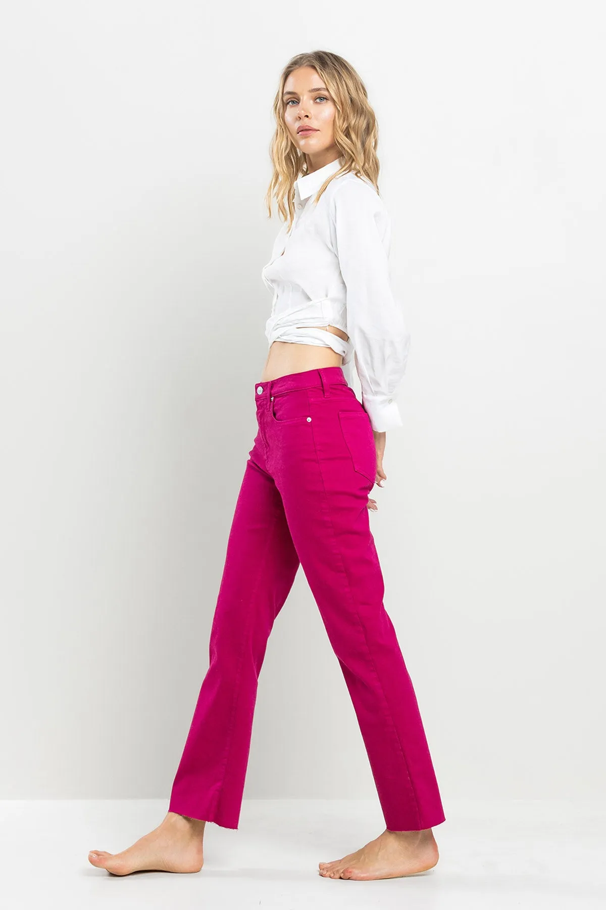 HIGH RISE STRAIGHT IN VIVA MAGENTA WITH RAW CUT HEM  / SP-P12450VM