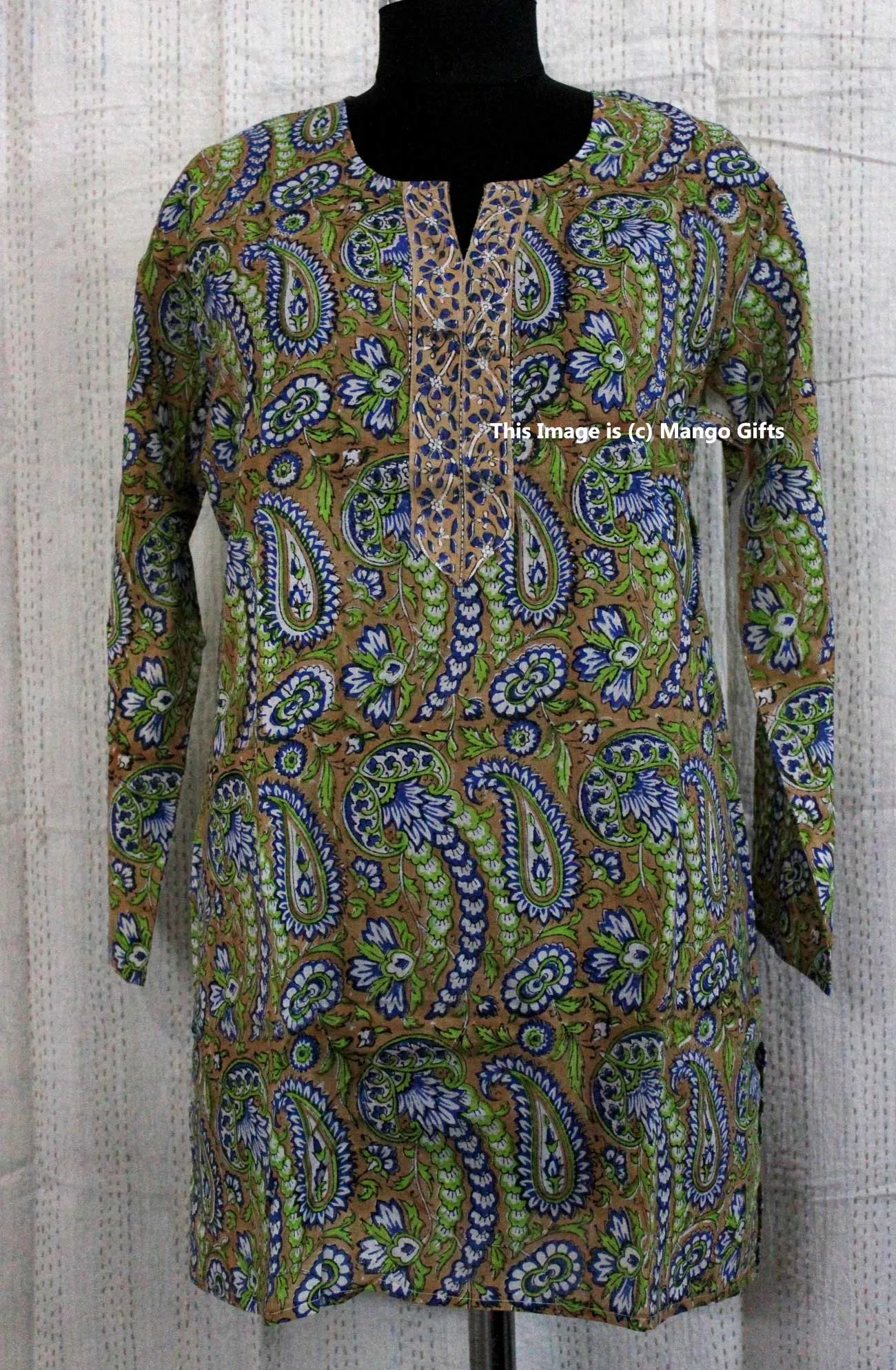 Indian 100%Cotton Hand Block Printed Tunics Tops Indian Kurti Women Summer Fashion Wear V-Neck Casual Tops