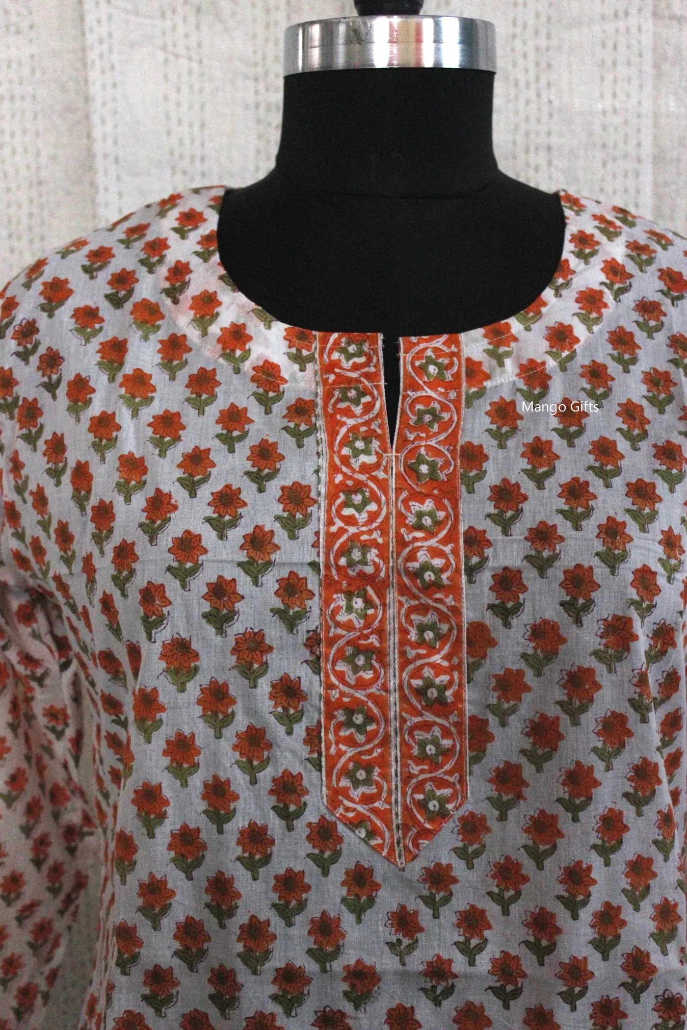 Indian 100%Cotton Hand Block Printed Tunics Tops Indian Kurti Women Summer Fashion Wear V-Neck Casual Tops