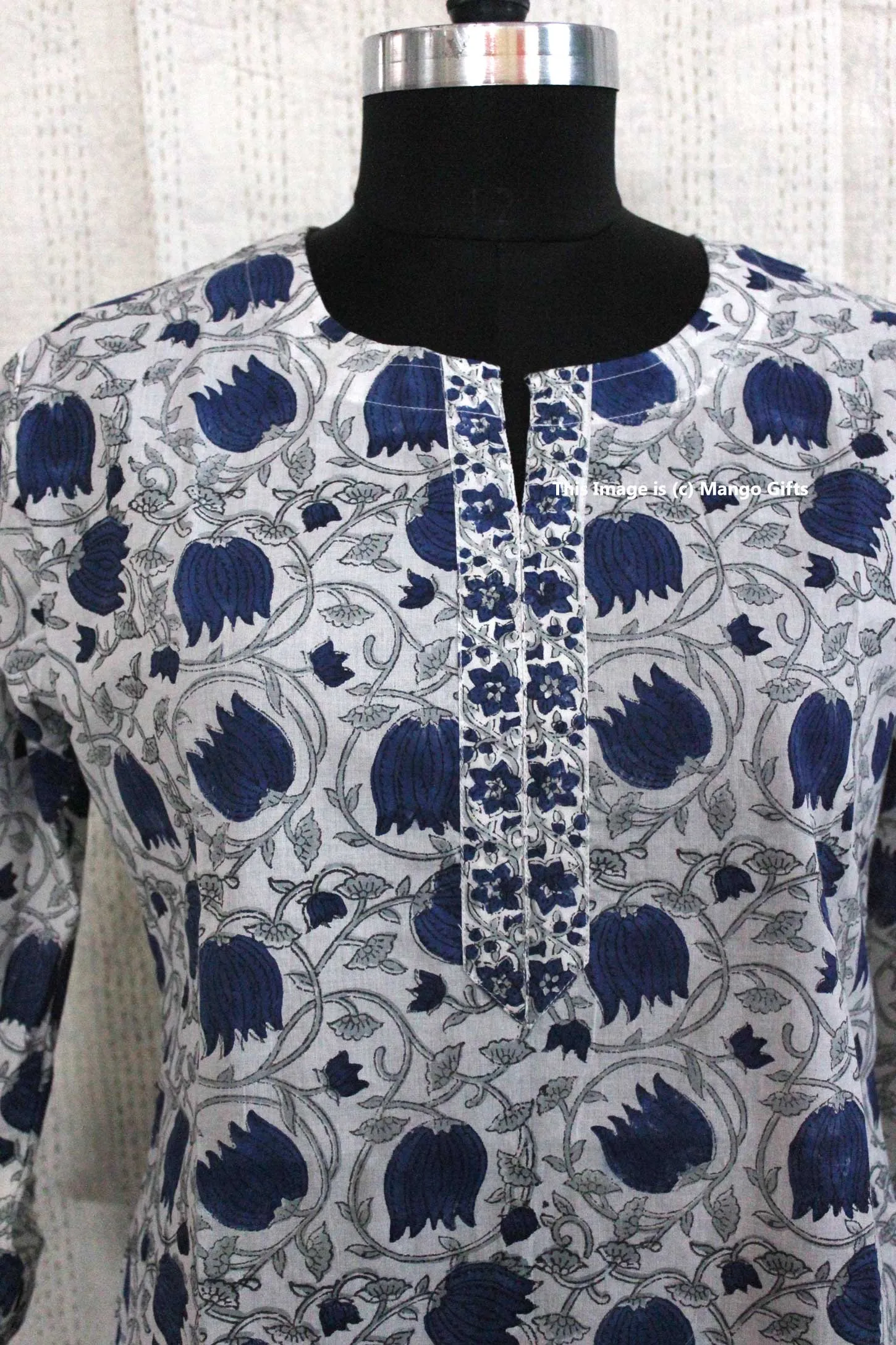 Indian 100%Cotton Hand Block Printed Tunics Tops Indian Kurti Women Summer Fashion Wear V-Neck Casual Tops