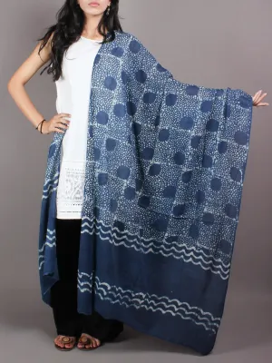 Indigo White Cotton Mul Hand Block Printed Dupatta - D0417067