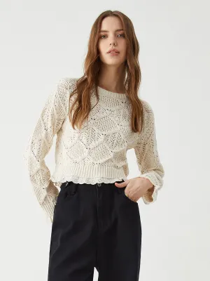 Jacquard Lace Graceful Hem Knit Top