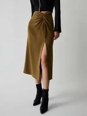 Knotted Slit Graceful Midi Skirt