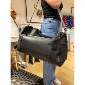 Large Black Leather Travel Bag #BT