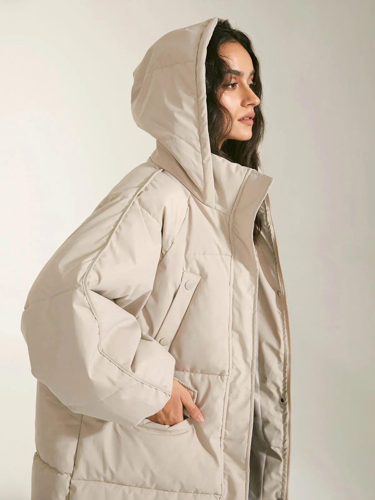 Long Hooded Graceful Puffer Parka Coat