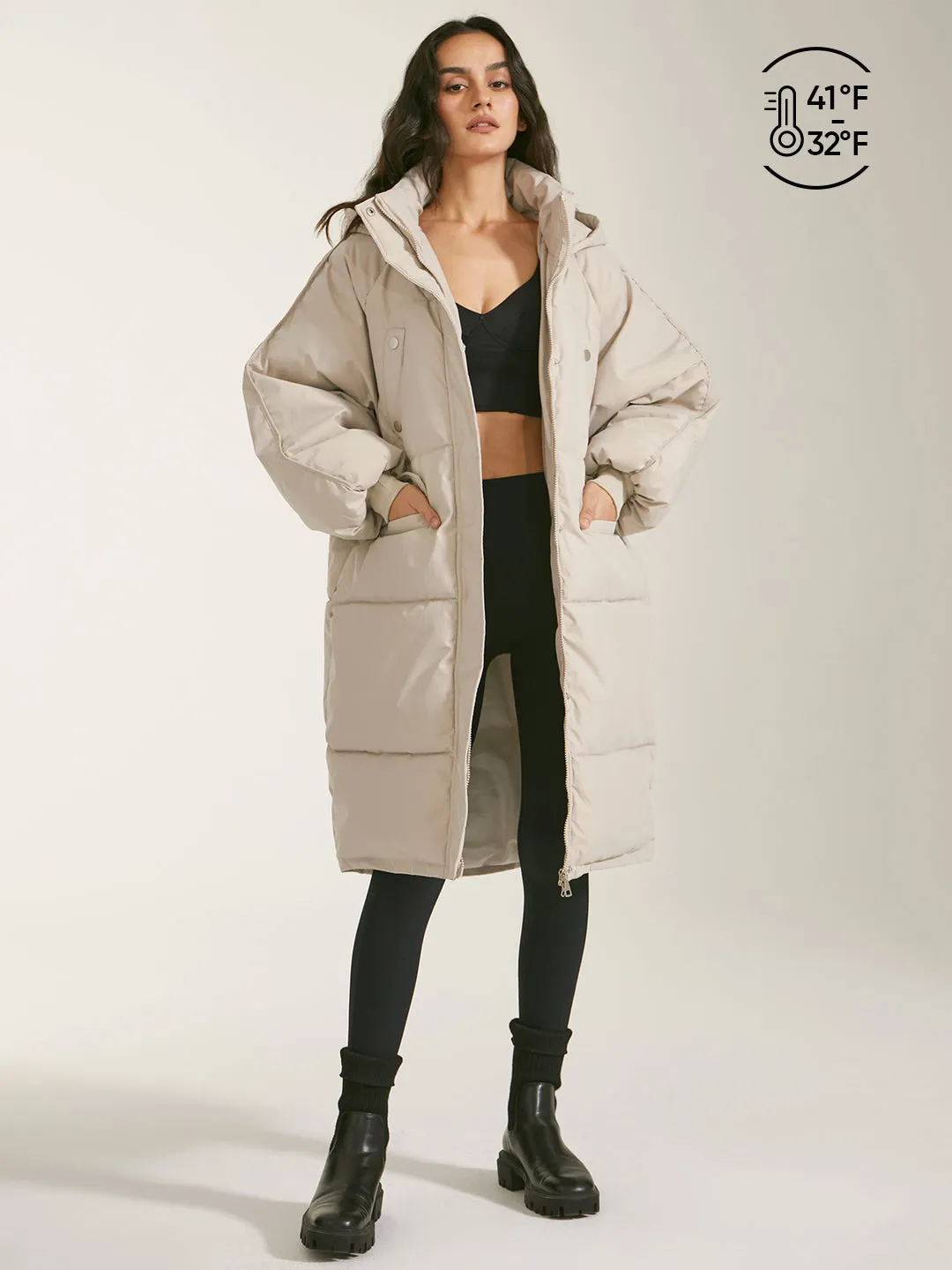 Long Hooded Graceful Puffer Parka Coat