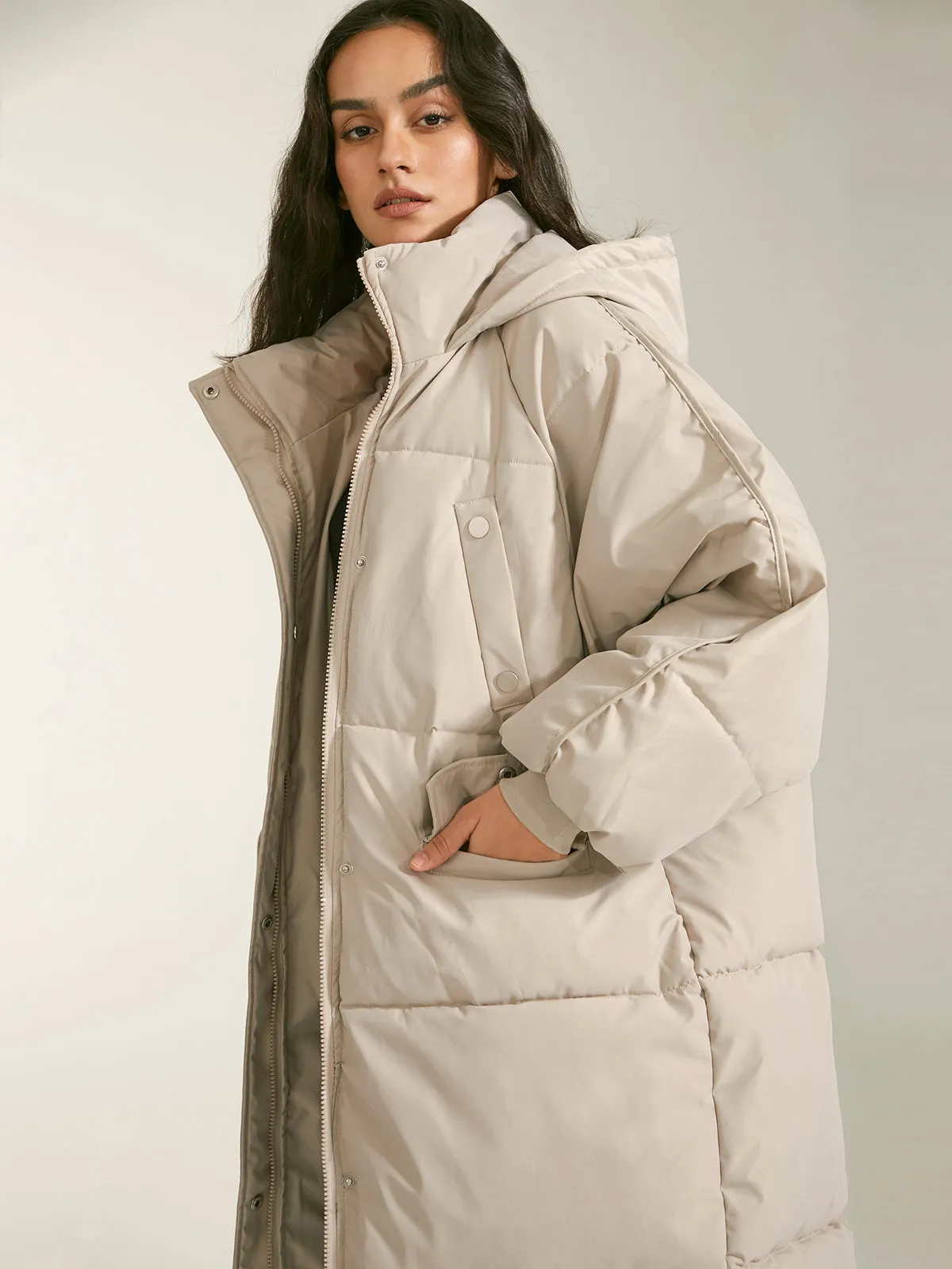 Long Hooded Graceful Puffer Parka Coat