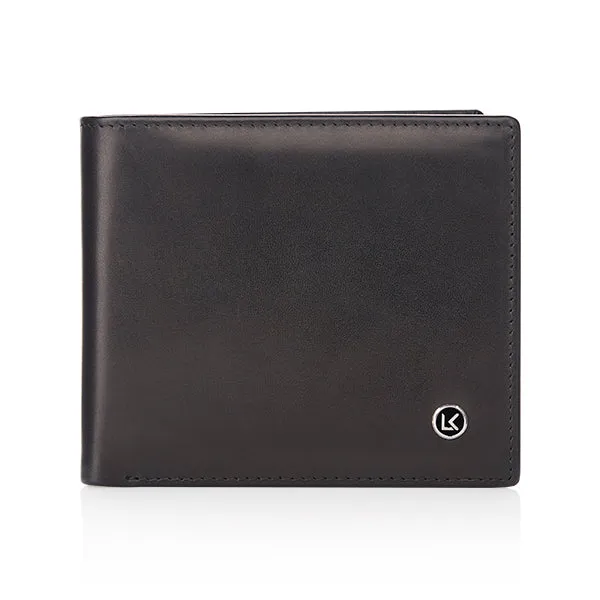 Luxury calfskin leather wallet in black and blue - 8 card slot