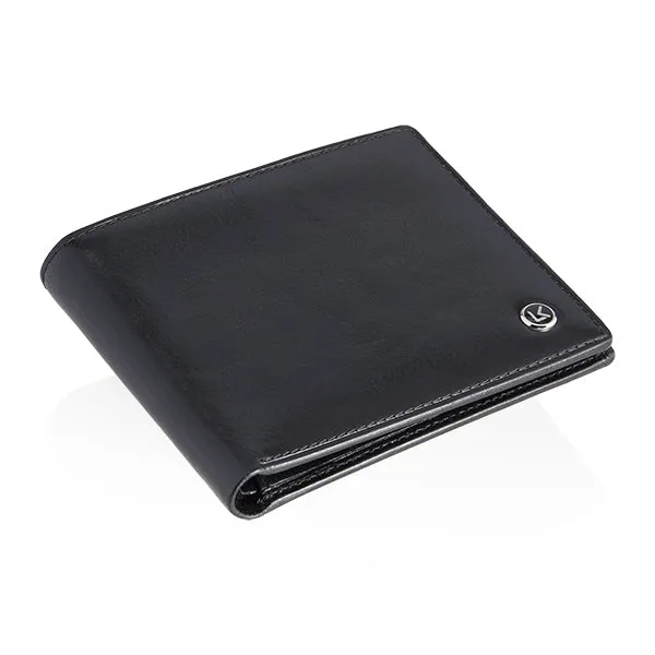 Luxury calfskin leather wallet in black and blue - 8 card slot